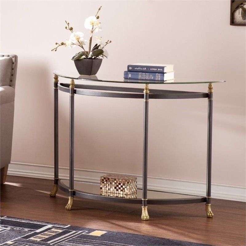 Glass Console Tables For Most Recently Released Pemberly Row Demilune Glass Console Table In Gold (View 1 of 10)
