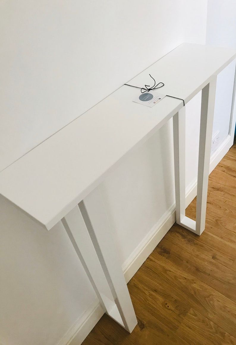 Gloss White Steel Console Tables Within Most Up To Date Narrow Console Table White Gloss With White Square Frame (View 10 of 10)
