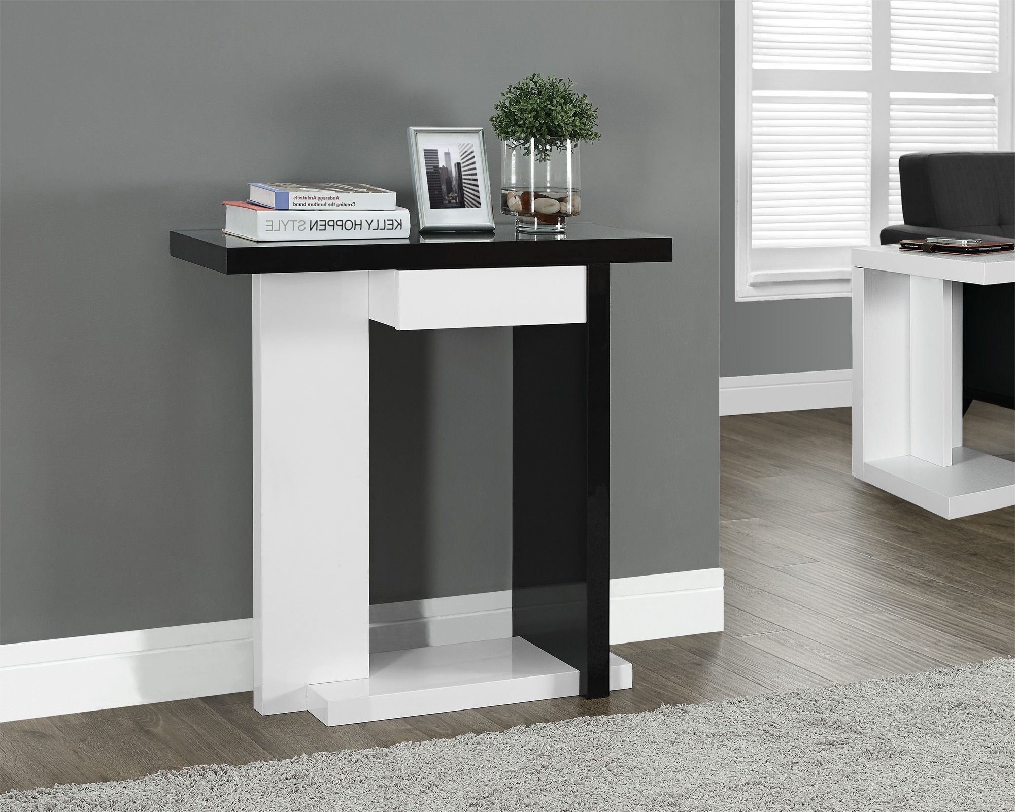 Glossy White/black 32" Hall Console Accent Table From Throughout Favorite Square High Gloss Console Tables (View 1 of 10)