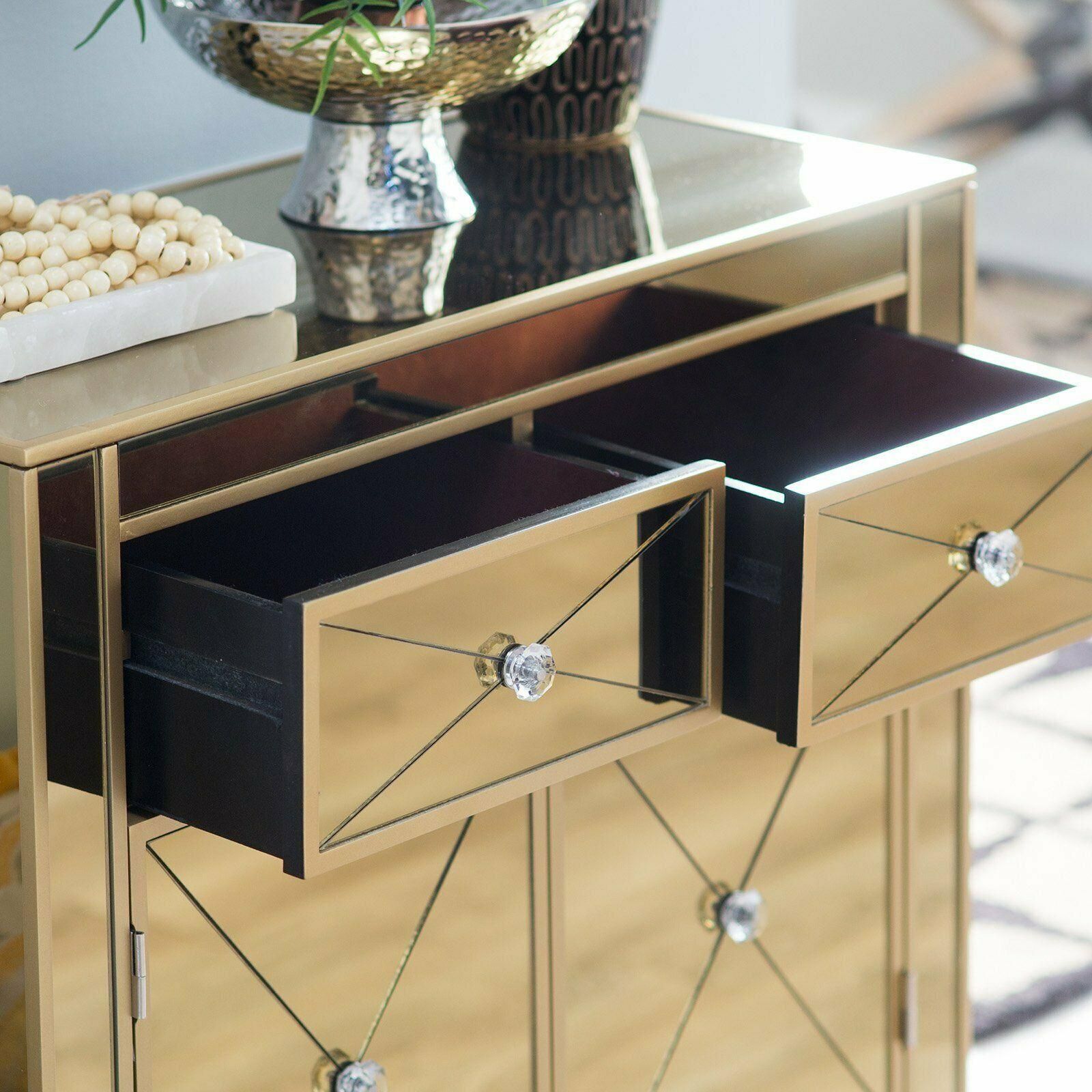 Gold Mirrored Glass Console Buffet Table Accent Cabinet Regarding Newest Gold And Mirror Modern Cube Console Tables (View 5 of 10)