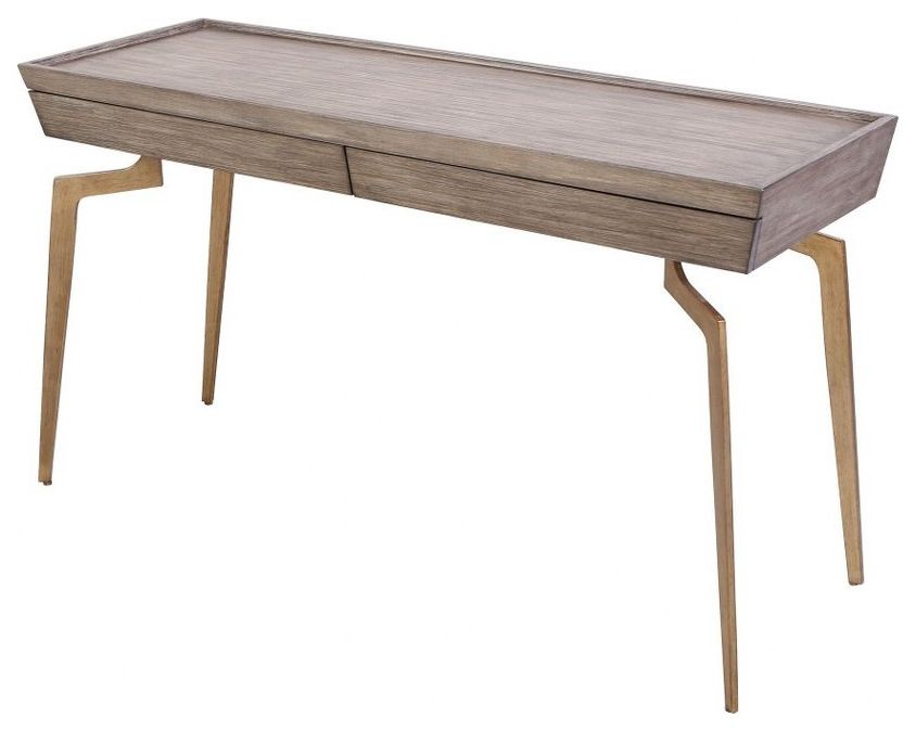 Gray And Gold Console Tables For Trendy Rectangular Console Table In Soft Gold Grey Birch Veneer (View 2 of 10)