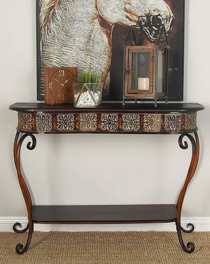 Gray Wood Black Steel Console Tables Regarding Most Up To Date Wrought Iron And Wood Console Table (View 7 of 10)