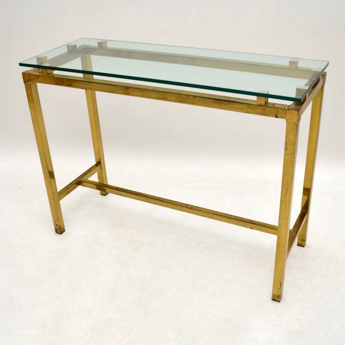 Hammered Antique Brass Modern Console Tables With Most Recently Released Retro Brass & Glass Console Table Vintage 1970's (View 7 of 10)