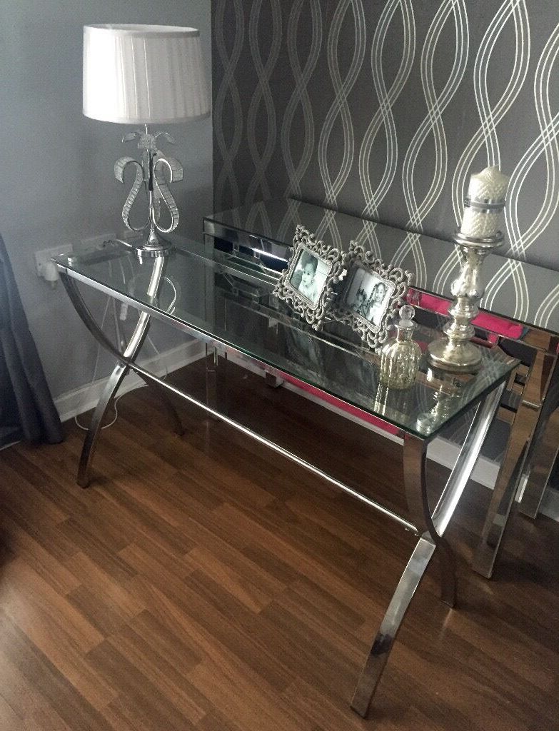 Harvey's Cross Glass & Chrome Console Table – Brand New With Current Glass And Chrome Console Tables (View 3 of 10)