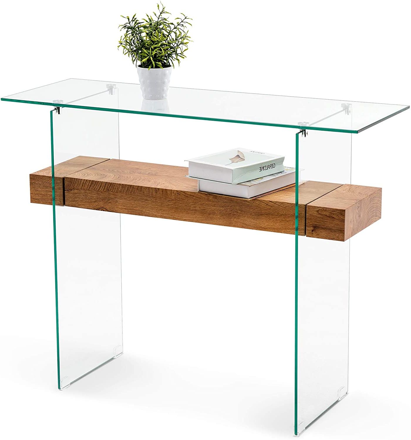 Ivinta Narrow Glass Console Table With Storage Modern Sofa Regarding Well Known Acrylic Modern Console Tables (View 1 of 10)