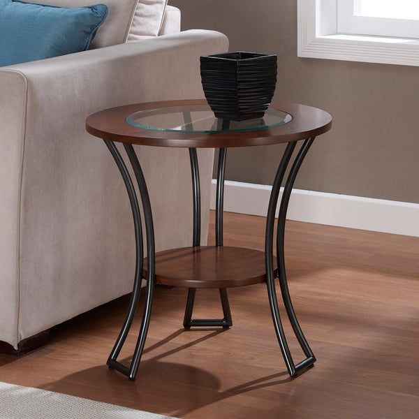 Latest Barnside Round Console Tables With Carlisle Walnut/ Charcoal Grey Round End Table –  (View 5 of 10)