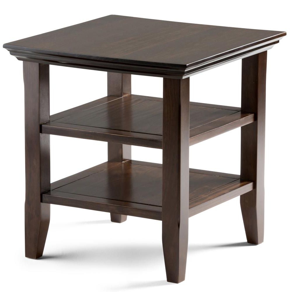 Latest Pecan Brown Triangular Console Tables Within Simpli Home Acadian Tobacco Brown Storage End Table (View 8 of 10)
