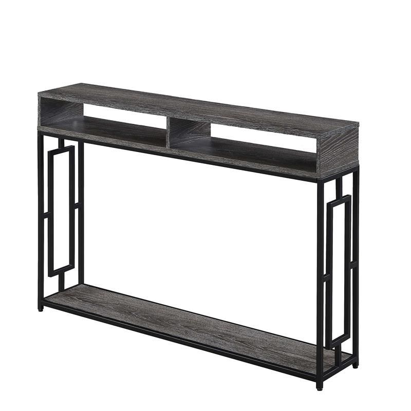 Latest Square Matte Black Console Tables In Town Square Deluxe 2 Tier Console Table In Weathered Gray (View 5 of 10)