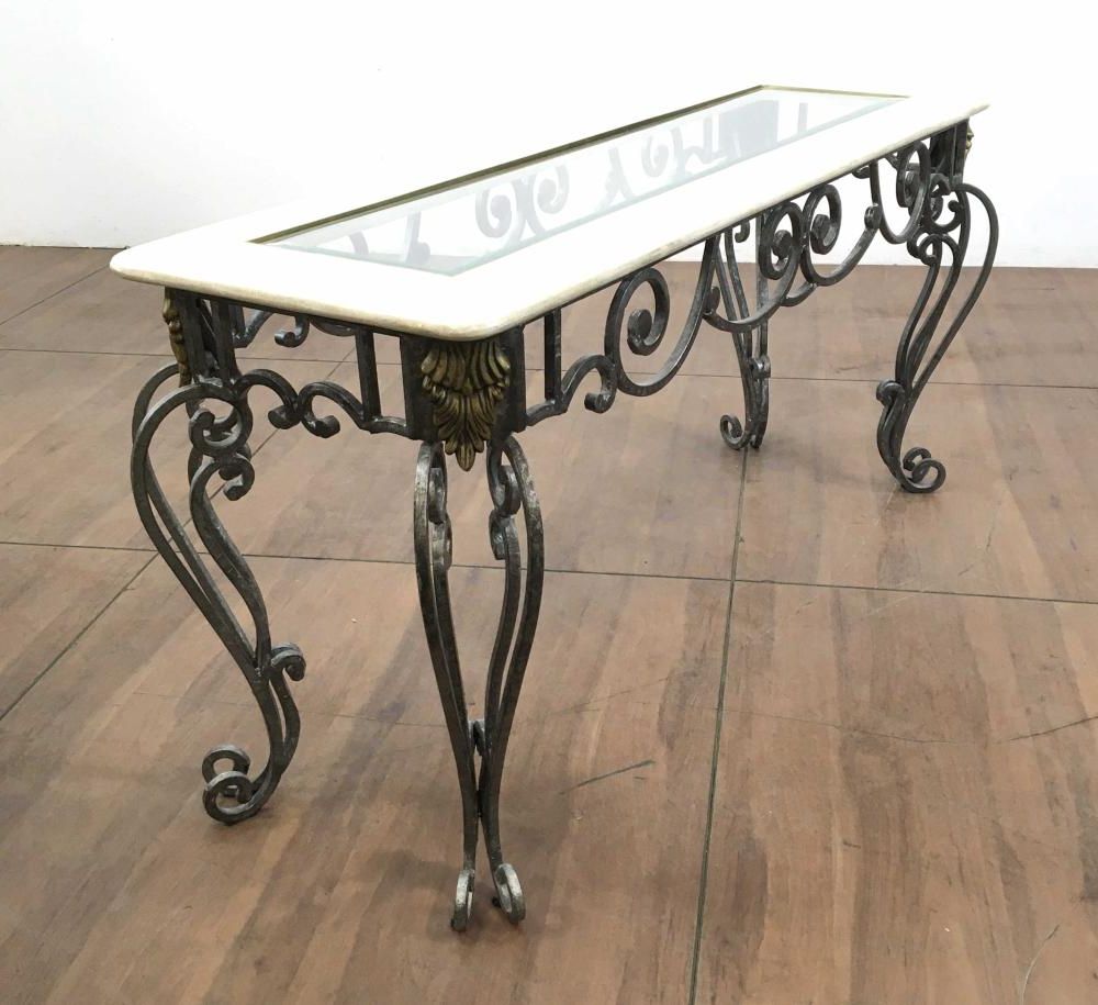 Lot – Traditional Iron Scroll & Travertine Console Table With Regard To Best And Newest Round Iron Console Tables (View 5 of 10)