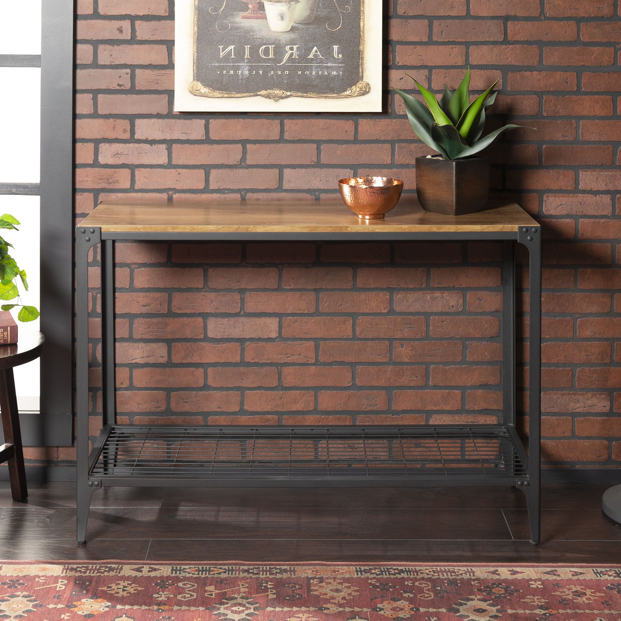 Manor Park Angle Iron Rustic Wood Entry Console Table Within Favorite Rustic Walnut Wood Console Tables (View 8 of 10)