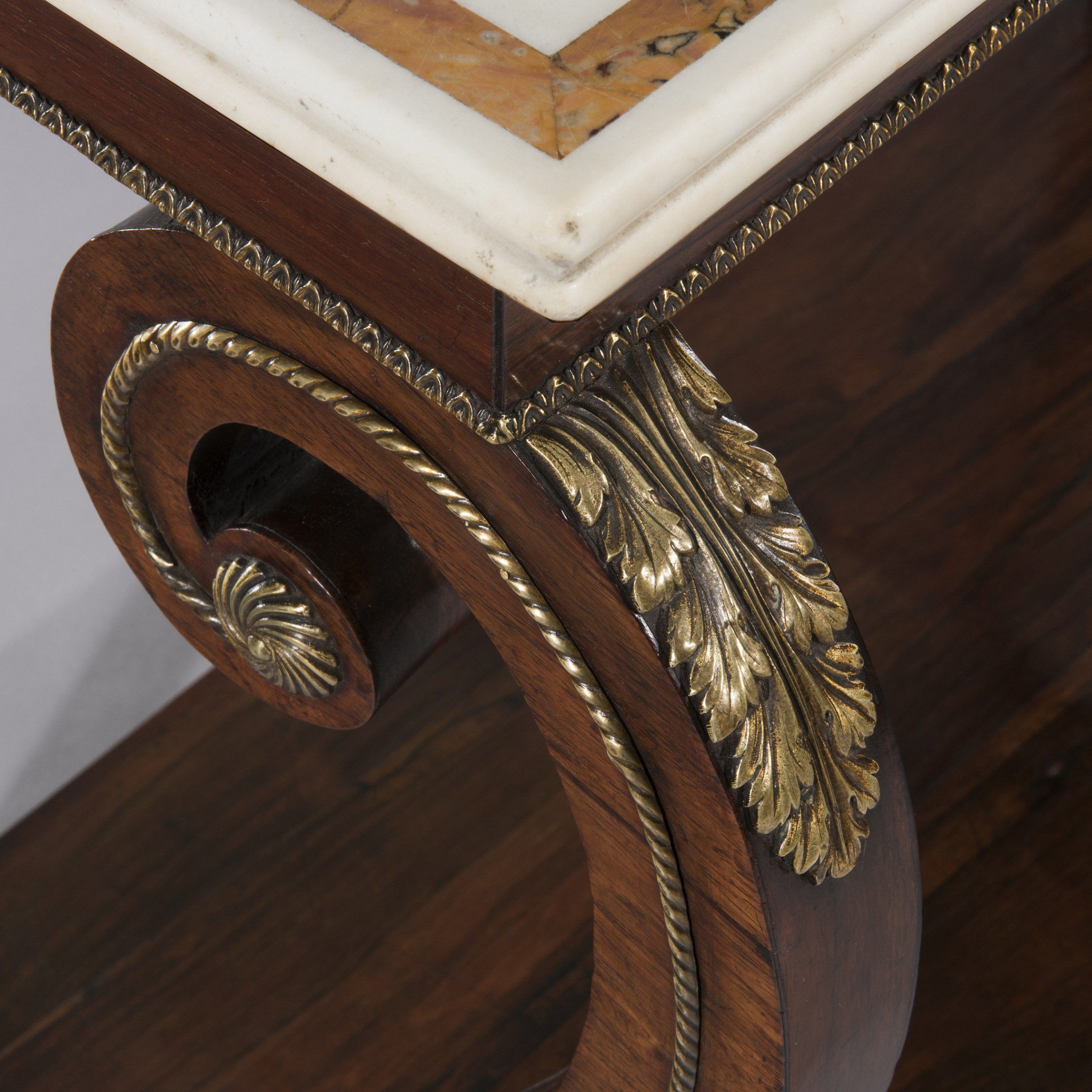 Marble Console Tables In Favorite Regency Rosewood & Brass Mounted Marble Top Console Table (View 7 of 10)