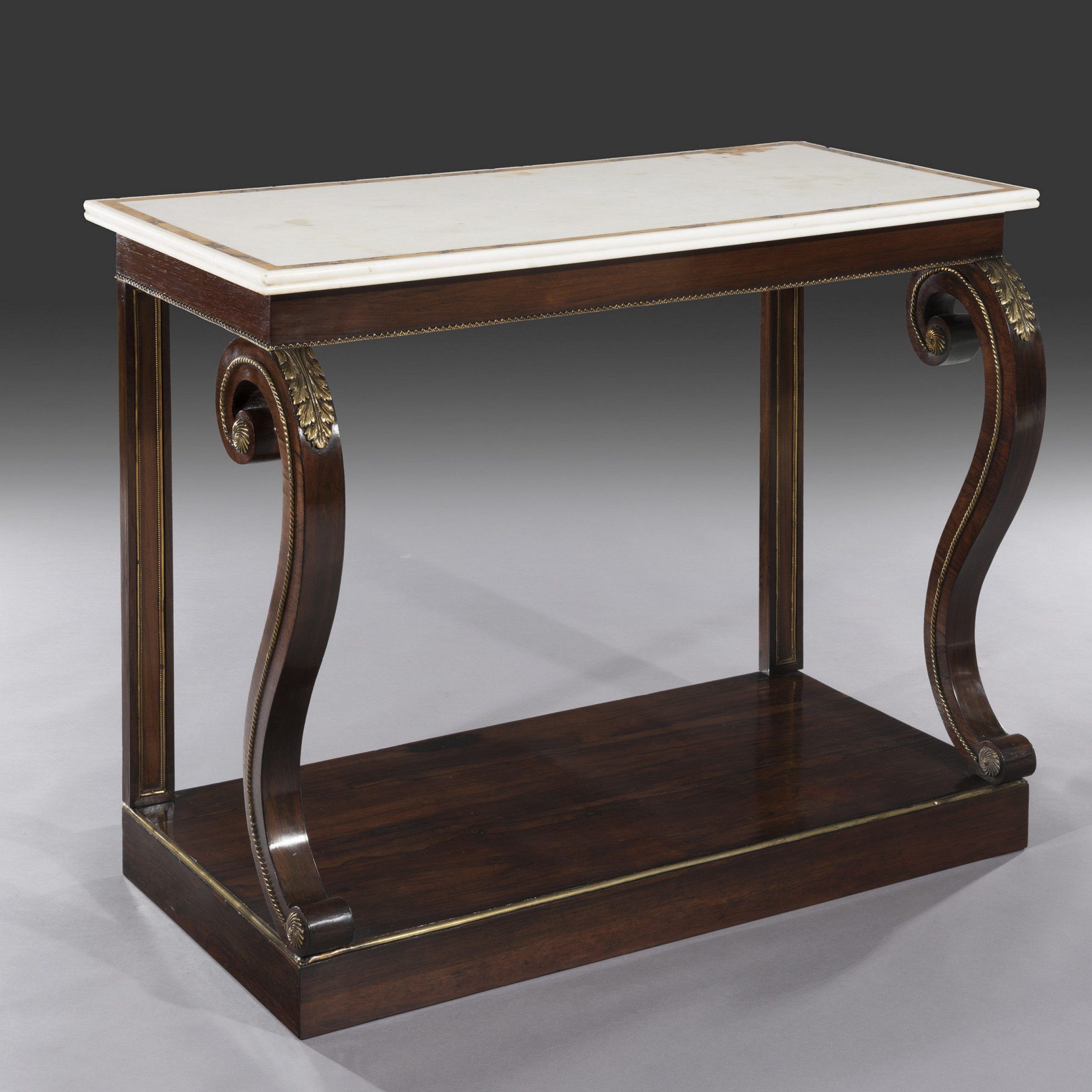 Marble Console Tables With Well Liked Regency Rosewood & Brass Mounted Marble Top Console Table (View 3 of 10)