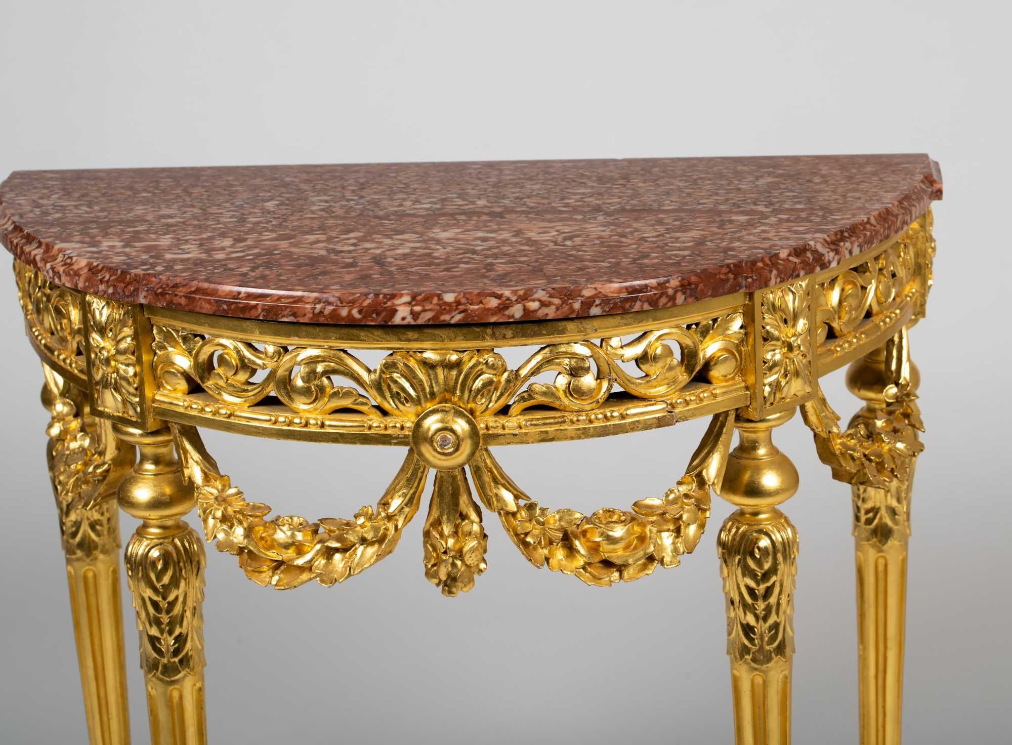 Marble Top Console Tables Throughout Popular Small French Marble Top Gilded And Carved Console Table (View 3 of 10)