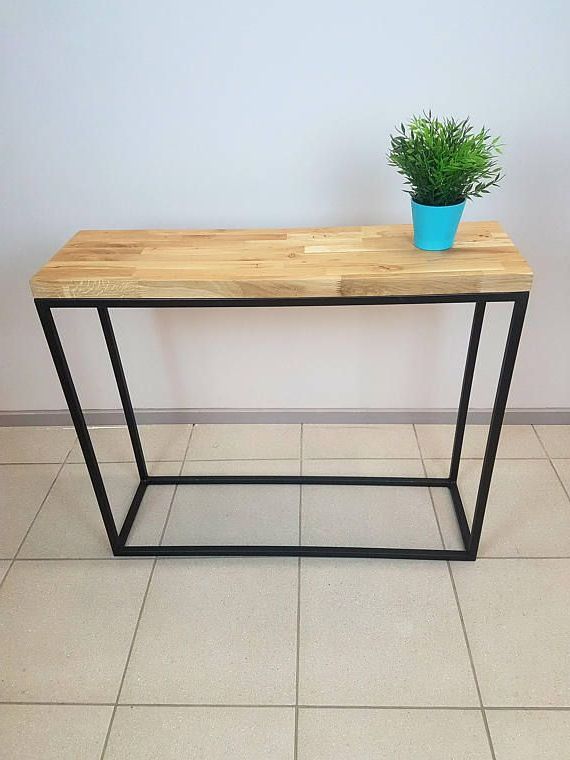 Metal And Oak Console Tables Within Most Current Console Side Table Old Oak Metal Legs Natural Wood Black (View 8 of 10)