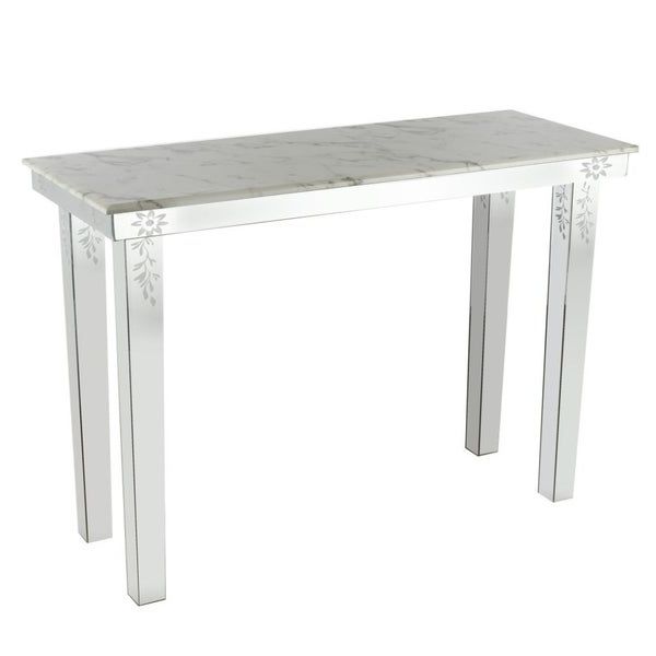 Metal Console Table With Marble Top, White And Clear – On Pertaining To Trendy White Marble Gold Metal Console Tables (View 2 of 10)