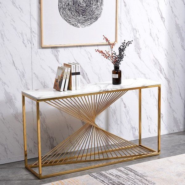 Metallic Gold Modern Console Tables In Well Known Luxury Modern 55" Rectangular Faux Marble Accent Entryway (View 8 of 10)