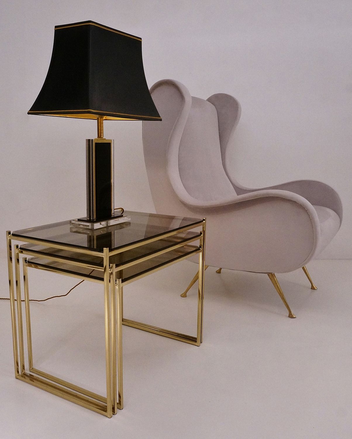 Milo Baughman Nesting Tables, Gold Plated & Smoked Glass Pertaining To Most Recently Released Antique Gold Nesting Console Tables (View 3 of 10)