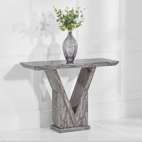 Mocha Marble Console Table In Grey With V Shape Base Intended For Favorite Marble And White Console Tables (View 4 of 10)