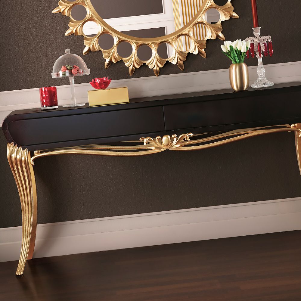 Modern Black Lacquered Gold Leaf Console Table In Fashionable Black And Gold Console Tables (View 9 of 10)