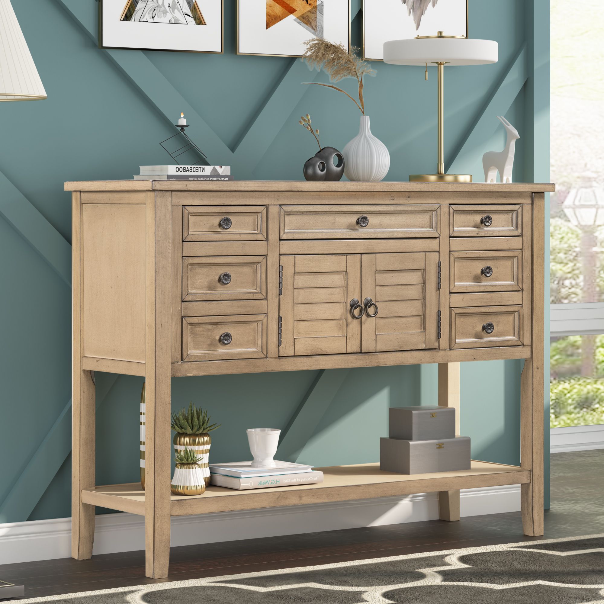 Modern Farmhouse Console Tables For Most Popular 45" Entryway Table With 7 Storage Drawers, Contemporary (View 5 of 10)