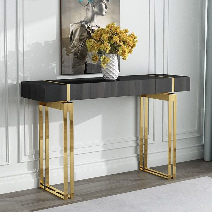 Modern Luxury Black Console Table With Drawer Storage Intended For Well Known Silver Leaf Rectangle Console Tables (View 9 of 10)