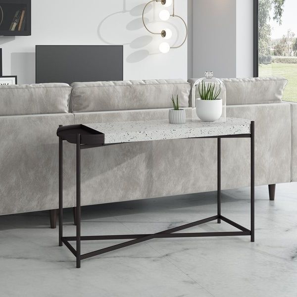 Modrest Gemini Modern White Terrazzo Concrete & Black Inside Most Up To Date Black And White Console Tables (View 4 of 10)