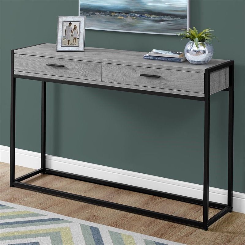 Monarch 2 Drawer Accent Console Table In Gray And Black Within Best And Newest 2 Drawer Oval Console Tables (View 3 of 10)