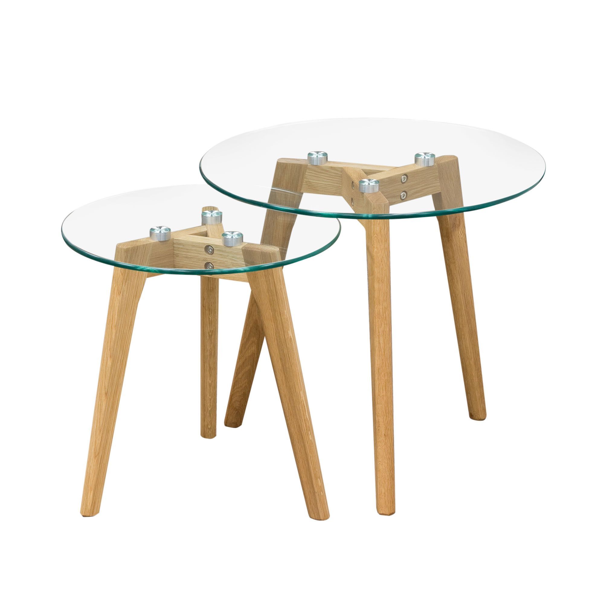 Monarch Round 2pc Nesting Tables W/ Oak Legs & Clear In Well Known Metal Legs And Oak Top Round Console Tables (View 4 of 10)