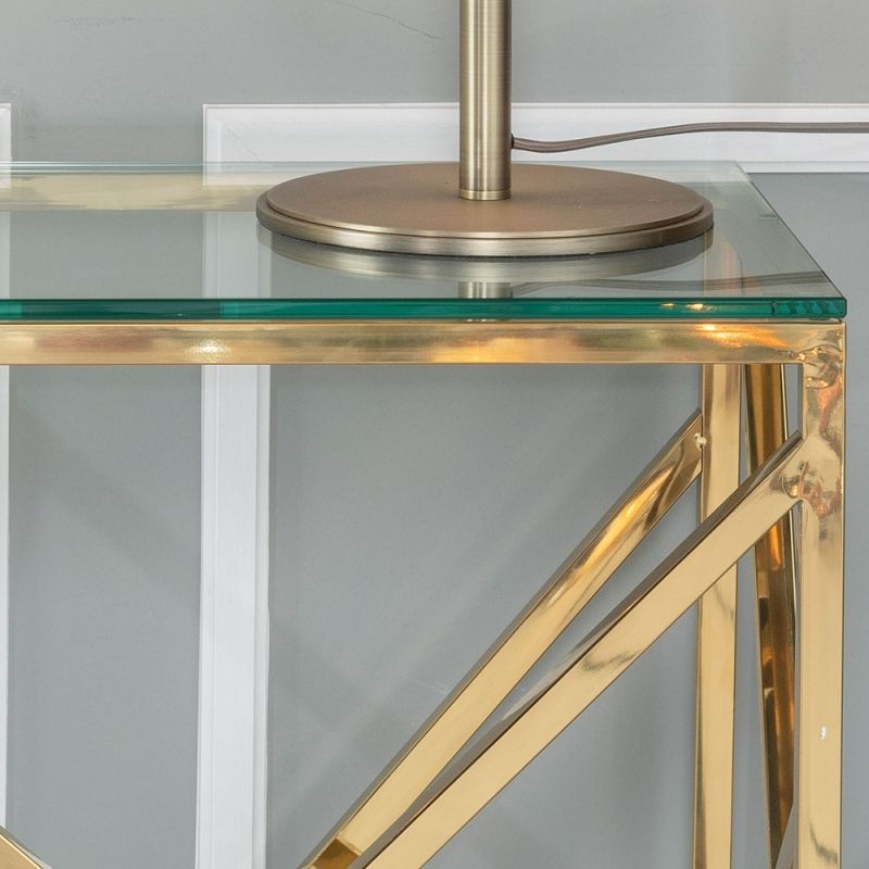 Moneen Glass And Stainless Steel Gold Console Table In Most Current Geometric Glass Top Gold Console Tables (View 1 of 10)