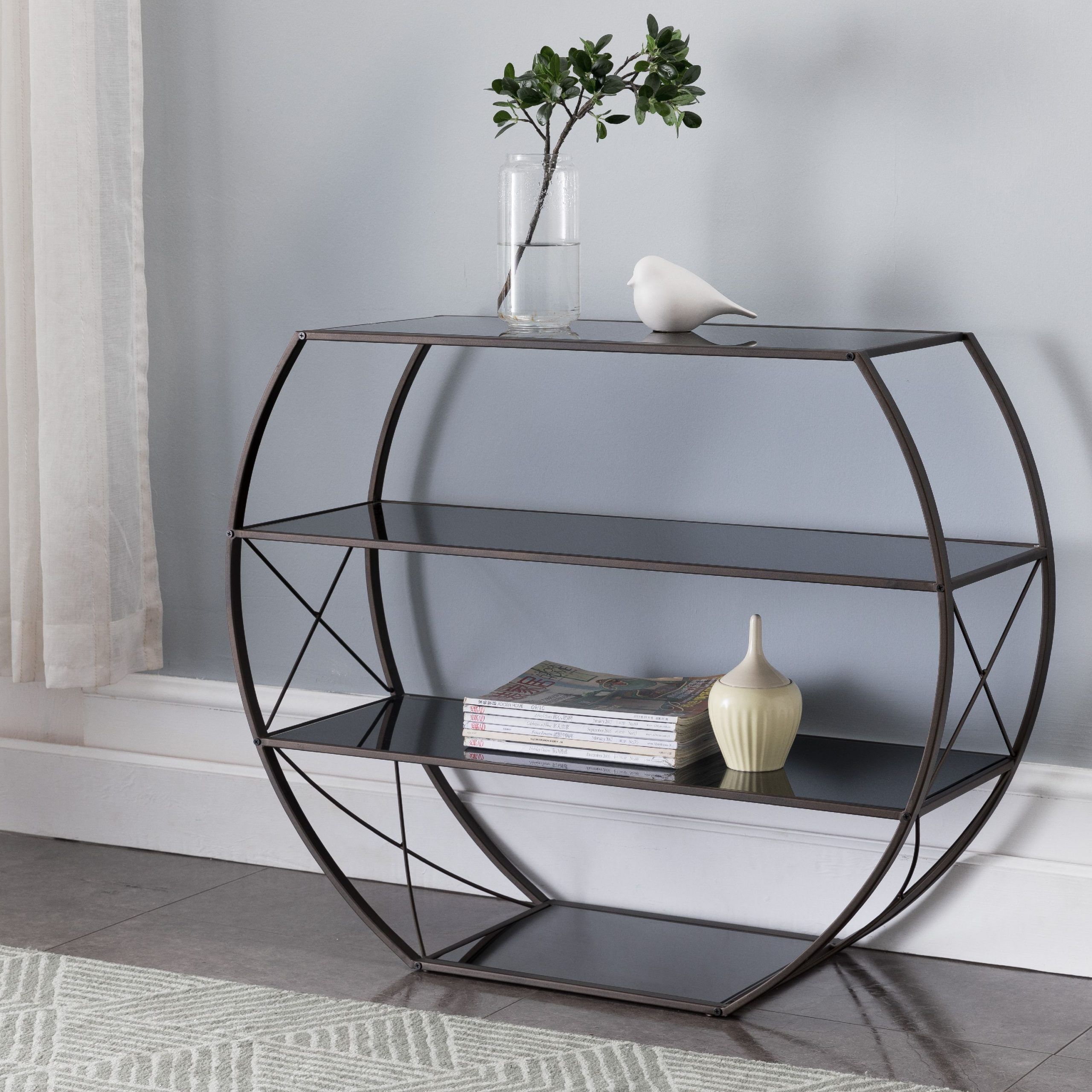 Most Popular Black Wood Storage Console Tables Within Parker Entryway Console Table With Storage Shelves, Pewter (View 6 of 10)