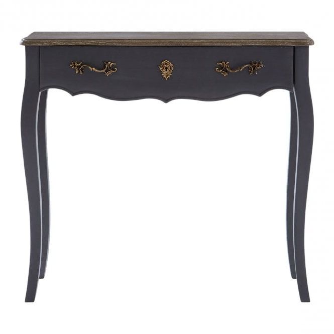Most Popular Charles 1 Drawer Dark Grey Console Table, Bayur Wood, Oak Inside Wood Veneer Console Tables (View 2 of 10)