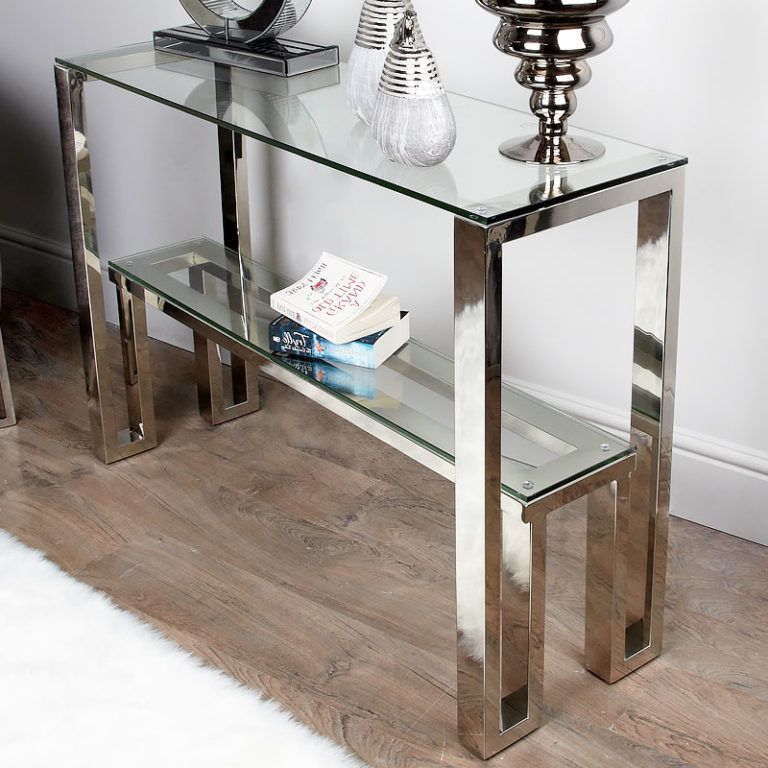 Most Popular Chrome And Glass Rectangular Console Tables In Harvey Chrome And Glass Console Table Dressing Table (View 7 of 10)