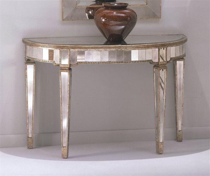 Most Recent Antique Mirror Console Tables Inside Mirrored Demilune Console Table In Antique Silver Finish (View 4 of 10)