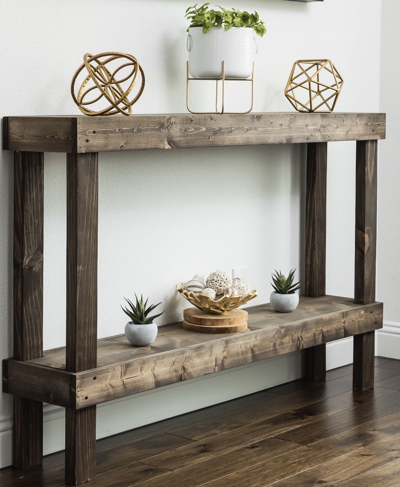 Most Recent Dark Walnut Console Tables For Woven Paths Dark Walnut Large Rustic Luxe Wooden Sofa (View 5 of 10)
