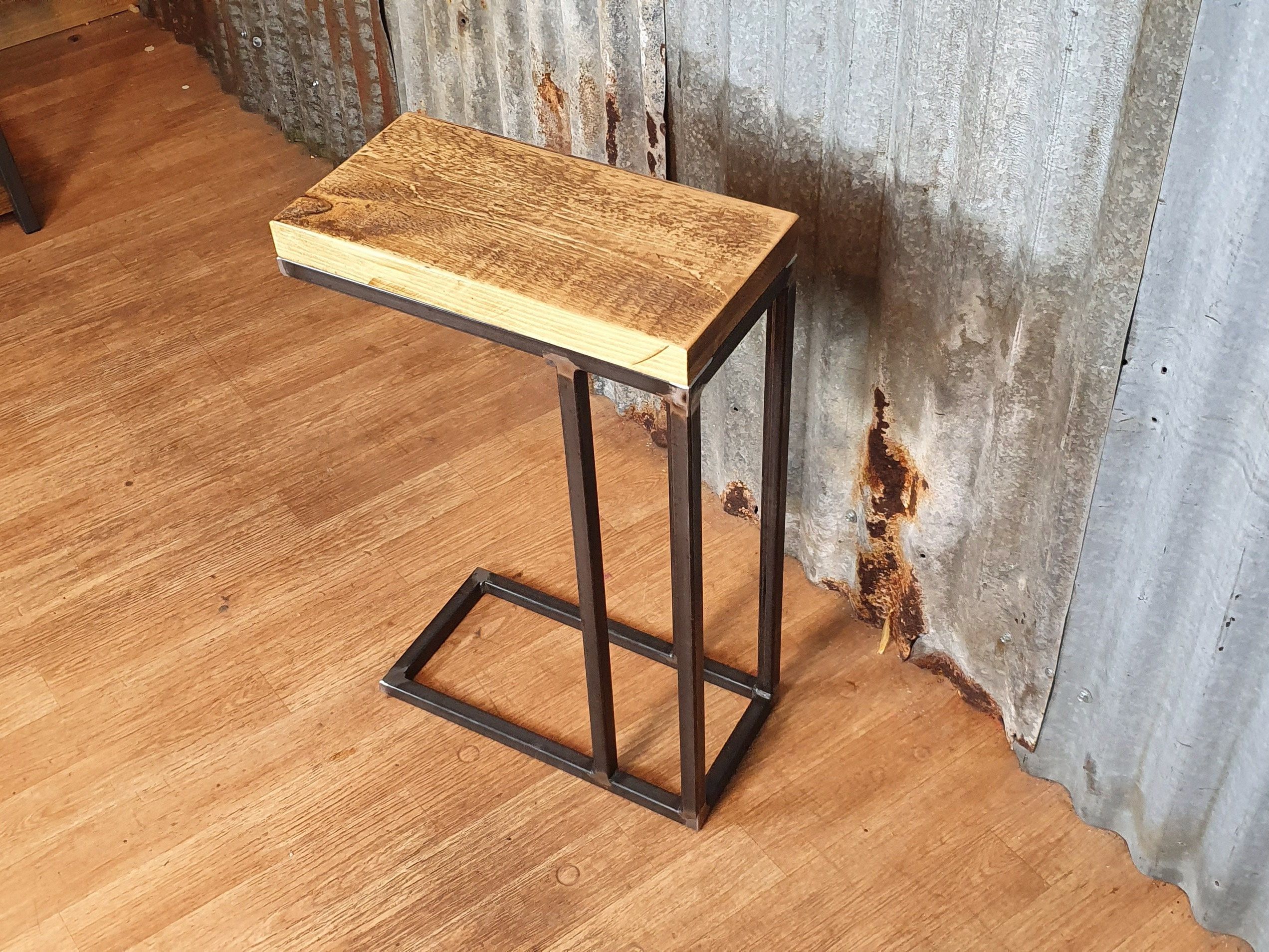 Most Recent Rustic Barnside Console Tables Intended For Rustic Industrial Sofa Side Table, Wooden C Shaped Lap (View 10 of 10)