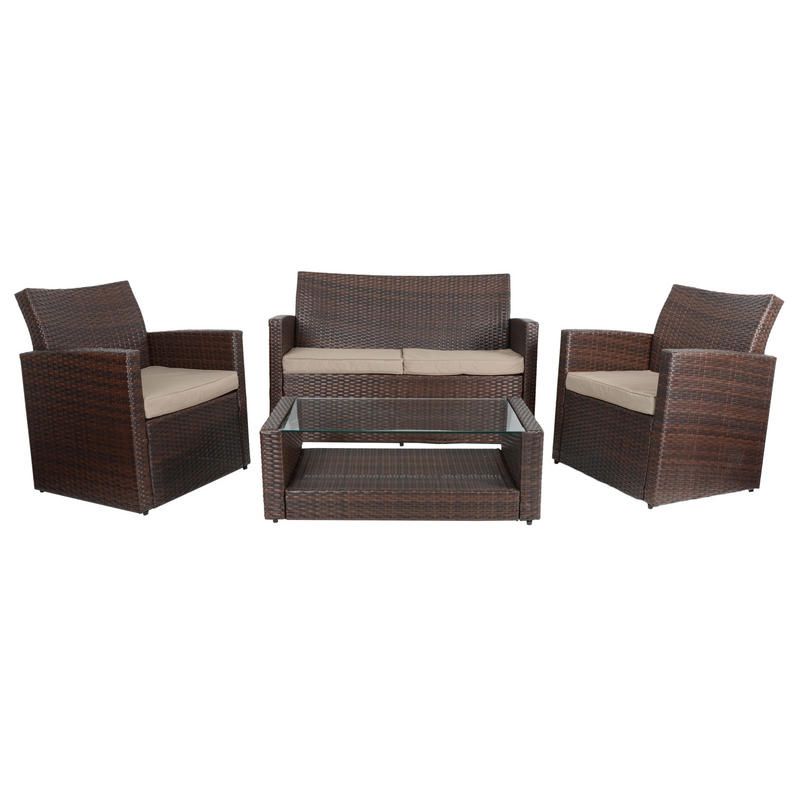 Most Recently Released Black And Tan Rattan Console Tables Within Brown Tuscany Rattan Wicker Sofa Garden Set With Coffee Table (View 2 of 10)