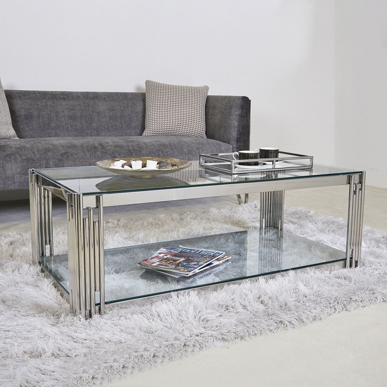 Most Recently Released Glass And Stainless Steel Console Tables With Regard To Hayden Glass Stainless Steel Coffee Table (View 2 of 10)