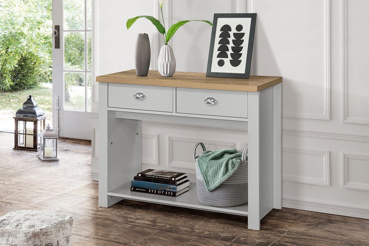 Most Recently Released Highgate 2 Drawer Console Table Grey & Oak Effect – Birlea Within Gray Wood Veneer Console Tables (View 8 of 10)