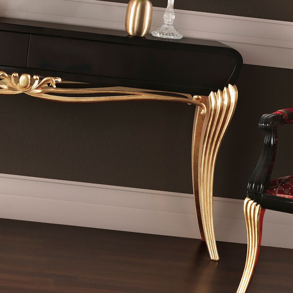 Most Recently Released Modern Black Lacquered Gold Leaf Console Table Pertaining To Antiqued Gold Leaf Console Tables (View 2 of 10)