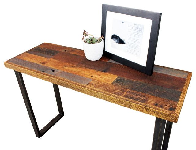 Most Recently Released Oak Wood And Metal Legs Console Tables Inside Reclaimed Patchwork Wood Hall Table With Metal Legs (View 7 of 10)