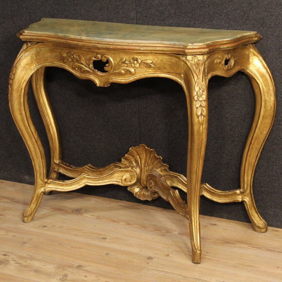 Most Up To Date Antique Blue Gold Console Tables With Antique French Console Table In Gilded And Lacquered Wood (View 2 of 10)