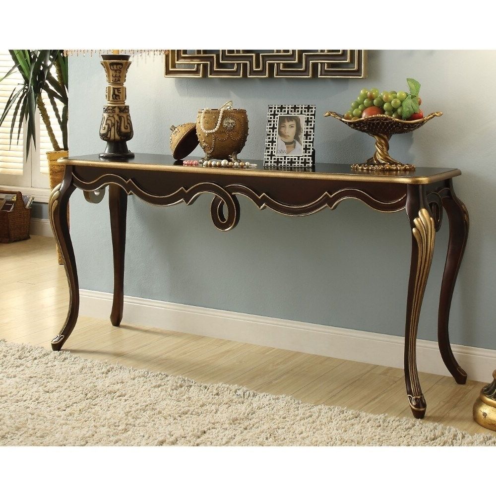 Most Up To Date Brown Console Tables Intended For Benzara Victorian Style Wooden Console Table With Queen (View 2 of 10)