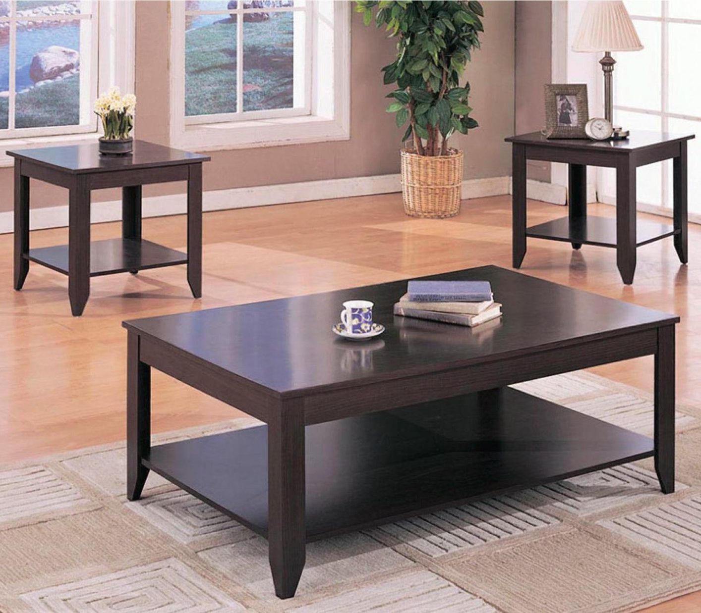 Most Up To Date Brown Wood 3pc Coffee Table Set – Steal A Sofa Furniture Inside 2 Piece Round Console Tables Set (View 1 of 10)