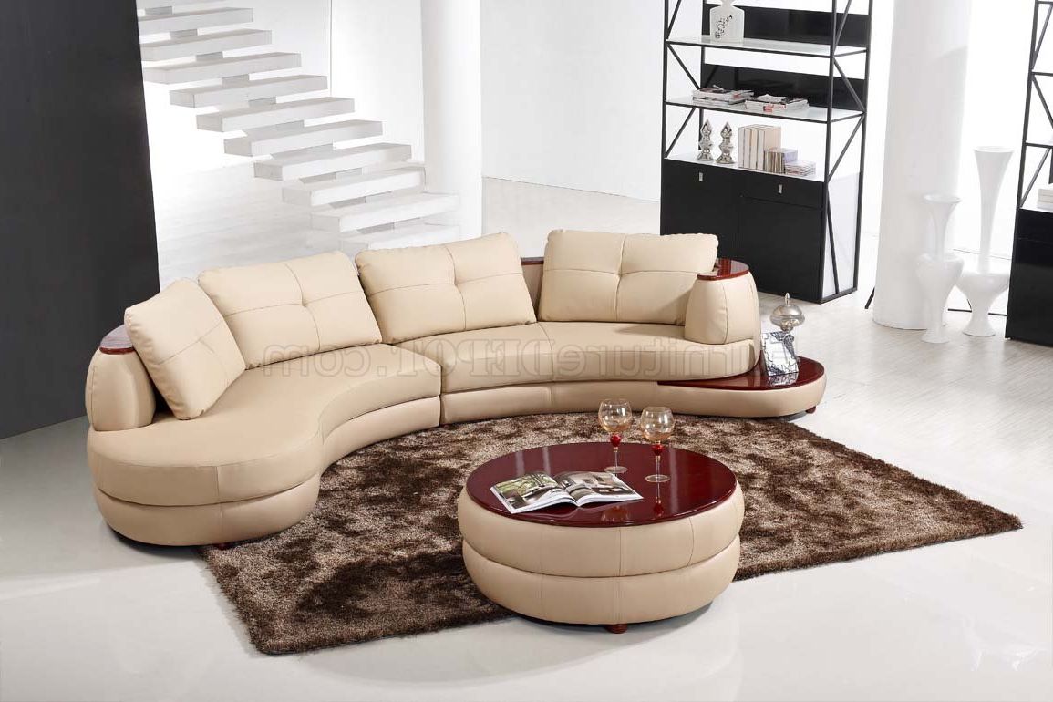 Most Up To Date Ecru And Otter Console Tables Pertaining To Beige Leather Modern Sectional Sofa W/end Table & Ottoman (View 3 of 10)