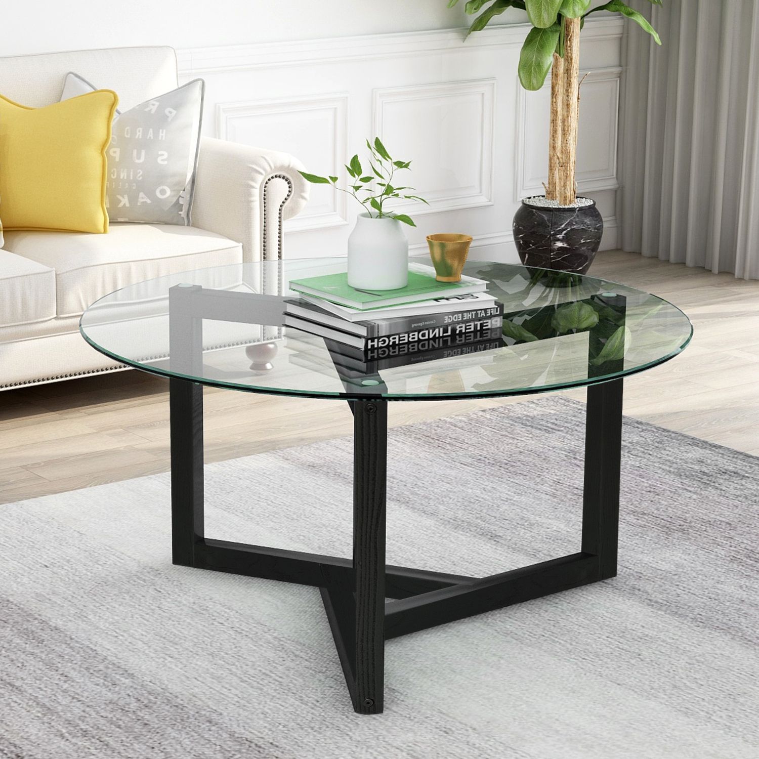 Newest Akoyovwerve Round Glass Coffee Table Modern Cocktail Table Intended For Geometric Glass Modern Console Tables (View 8 of 10)