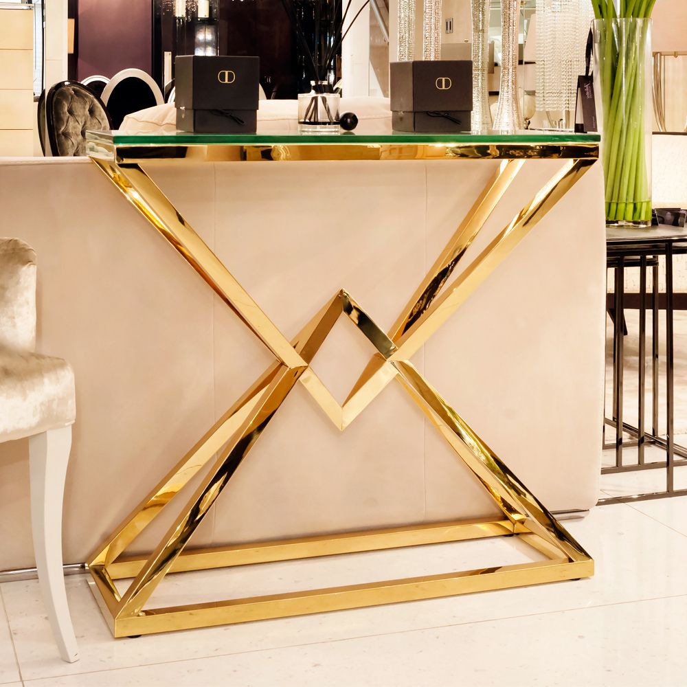 Newest Contemporary Gold Glass Console Table With Glass Console Tables (View 3 of 10)