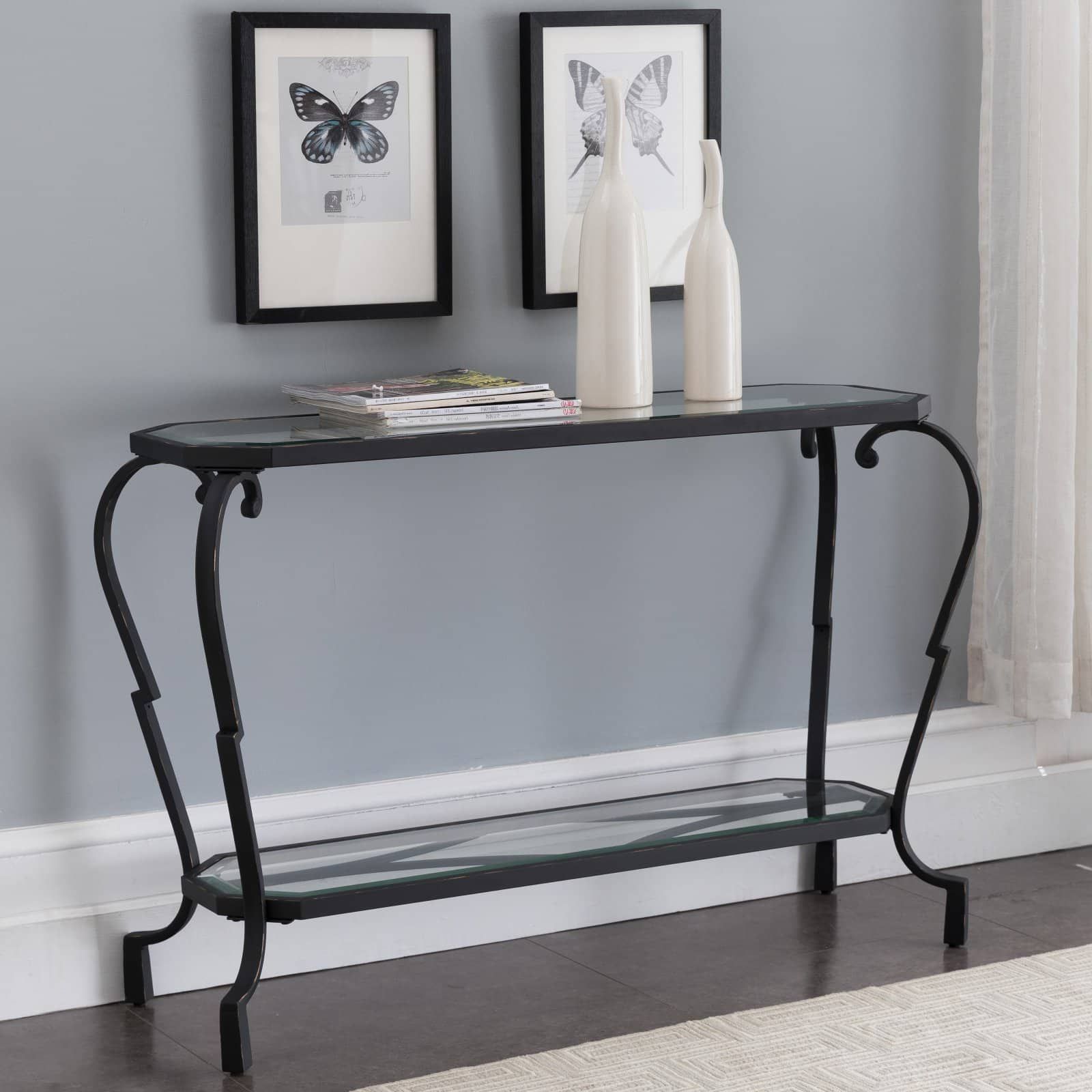 Newest Glass And Pewter Console Tables For K&b Furniture C1312 44.5 In (View 7 of 10)