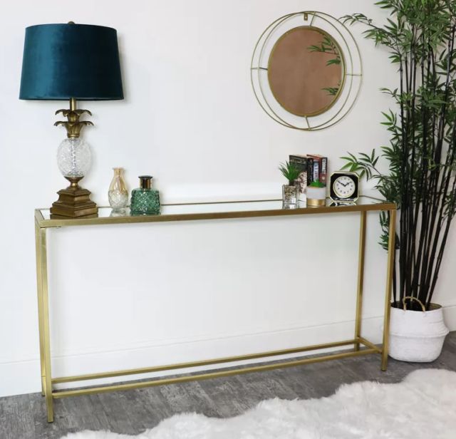 Newest Glass Console Table Vintage Hallway Slim Narrow Furniture With Regard To Antique Gold And Glass Console Tables (View 9 of 10)