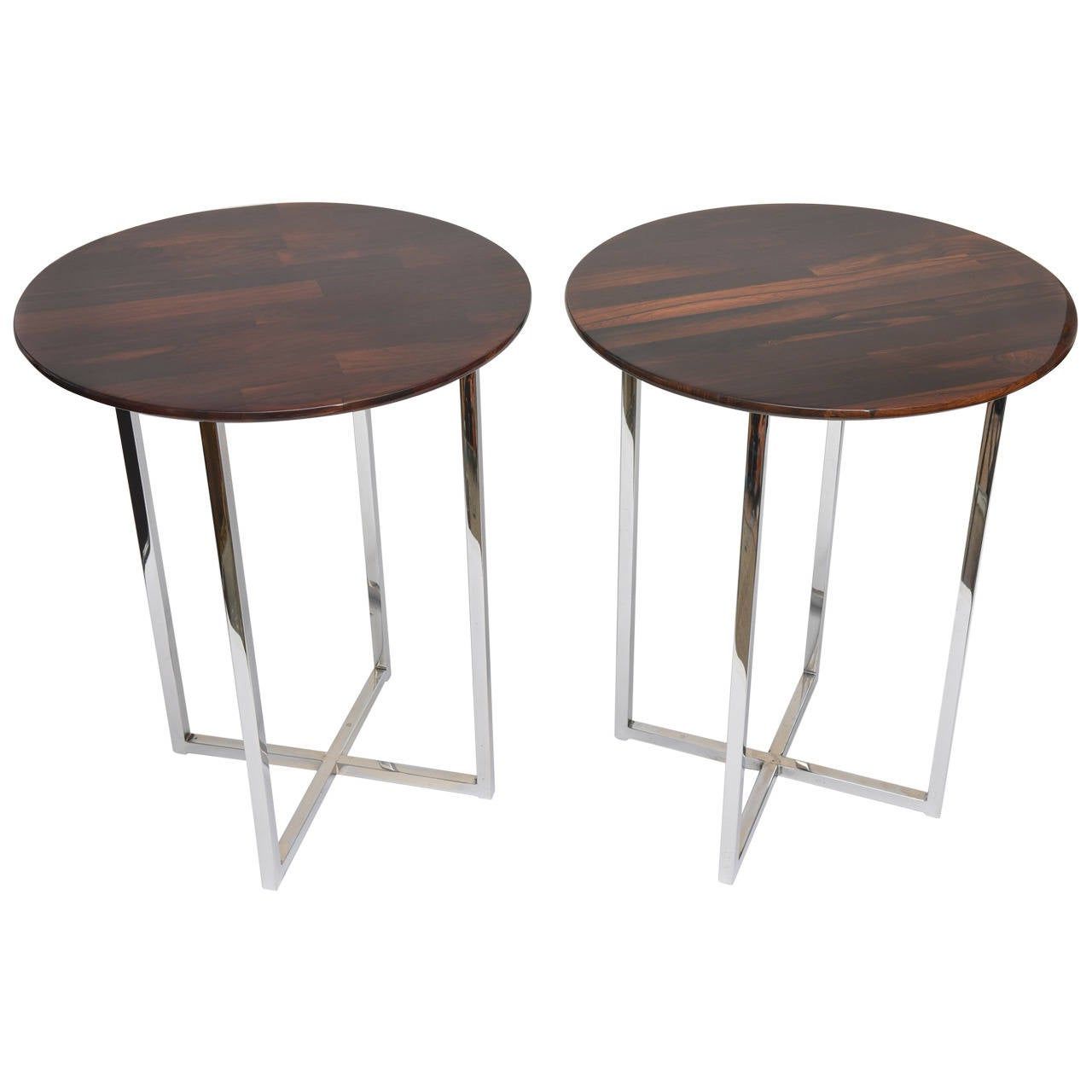 Newest Polished Chrome Round Console Tables Inside Pair Of Milo Baughman Polished Chrome And Wood Side Tables (View 4 of 10)