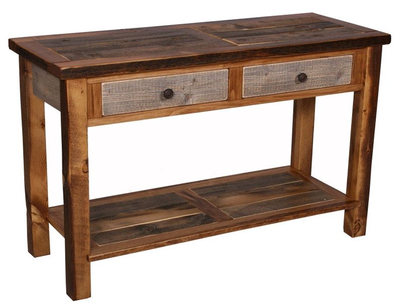 Newest Smoked Barnwood Console Tables Throughout Barnwood 2 Drawer Sofa Table (View 4 of 10)